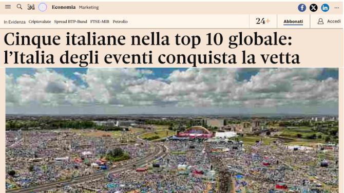 Il Sole 24 Ore: cinque italiane nella top 10 globale, l’Italia degli eventi conquista la vetta